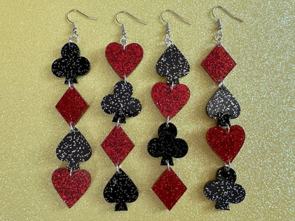 Playing Card Suit Earrings: Laser Cut Acrylic Heart, Diamond, Spades, Clubs, Game Night, Gamble, Poker, Casino, Best Gifts for Her/Him/Them
