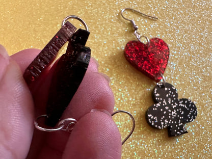 Playing Card Suit Earrings: Laser Cut Acrylic Heart, Diamond, Spades, Clubs, Game Night, Gamble, Poker, Casino, Best Gifts for Her/Him/Them