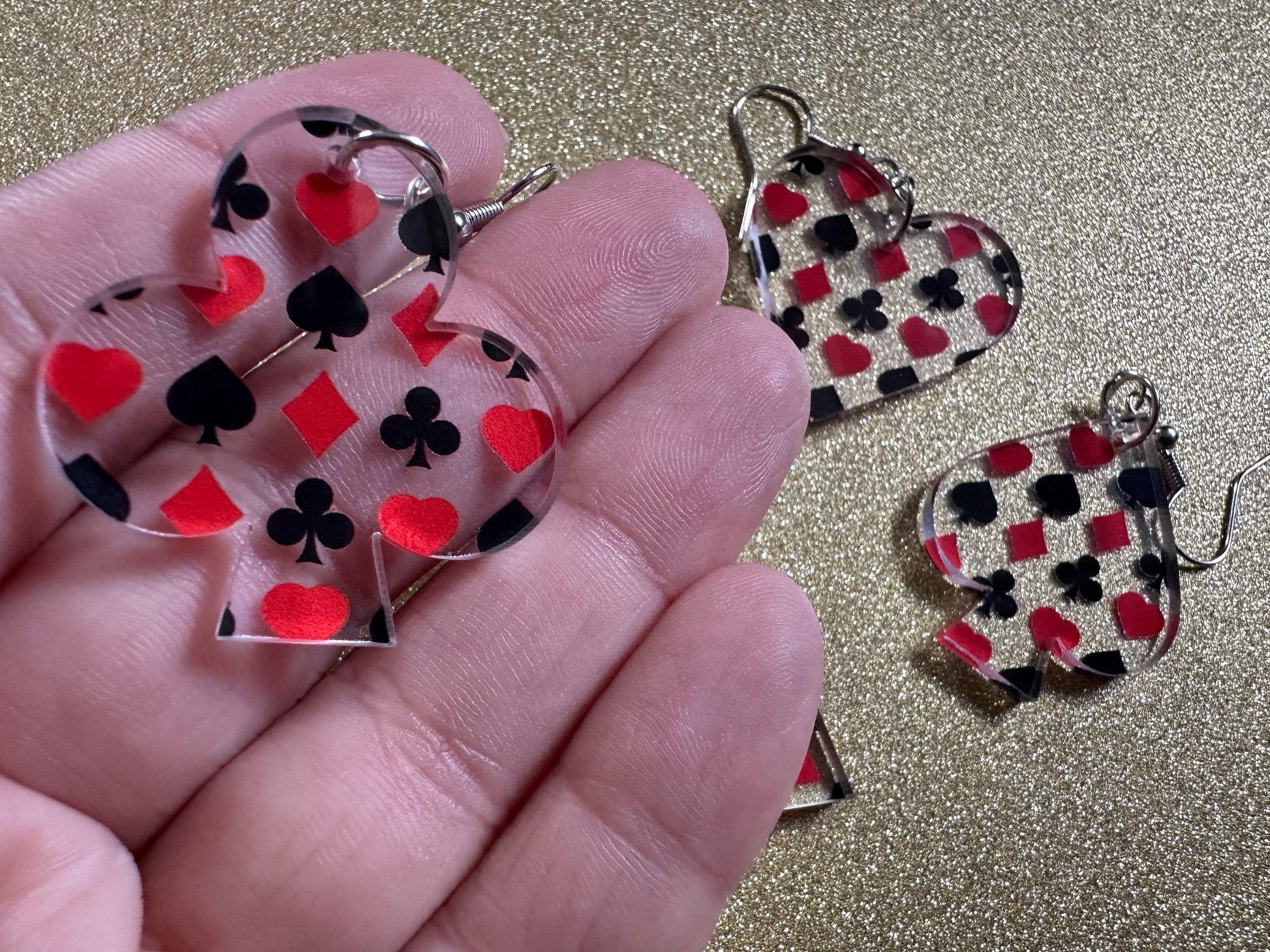 Playing Card Suit Earrings: Laser Cut Acrylic Heart, Diamond, Spades, Clubs, Game Night, Gamble, Poker, Casino, Best Gifts for Her/Him/Them