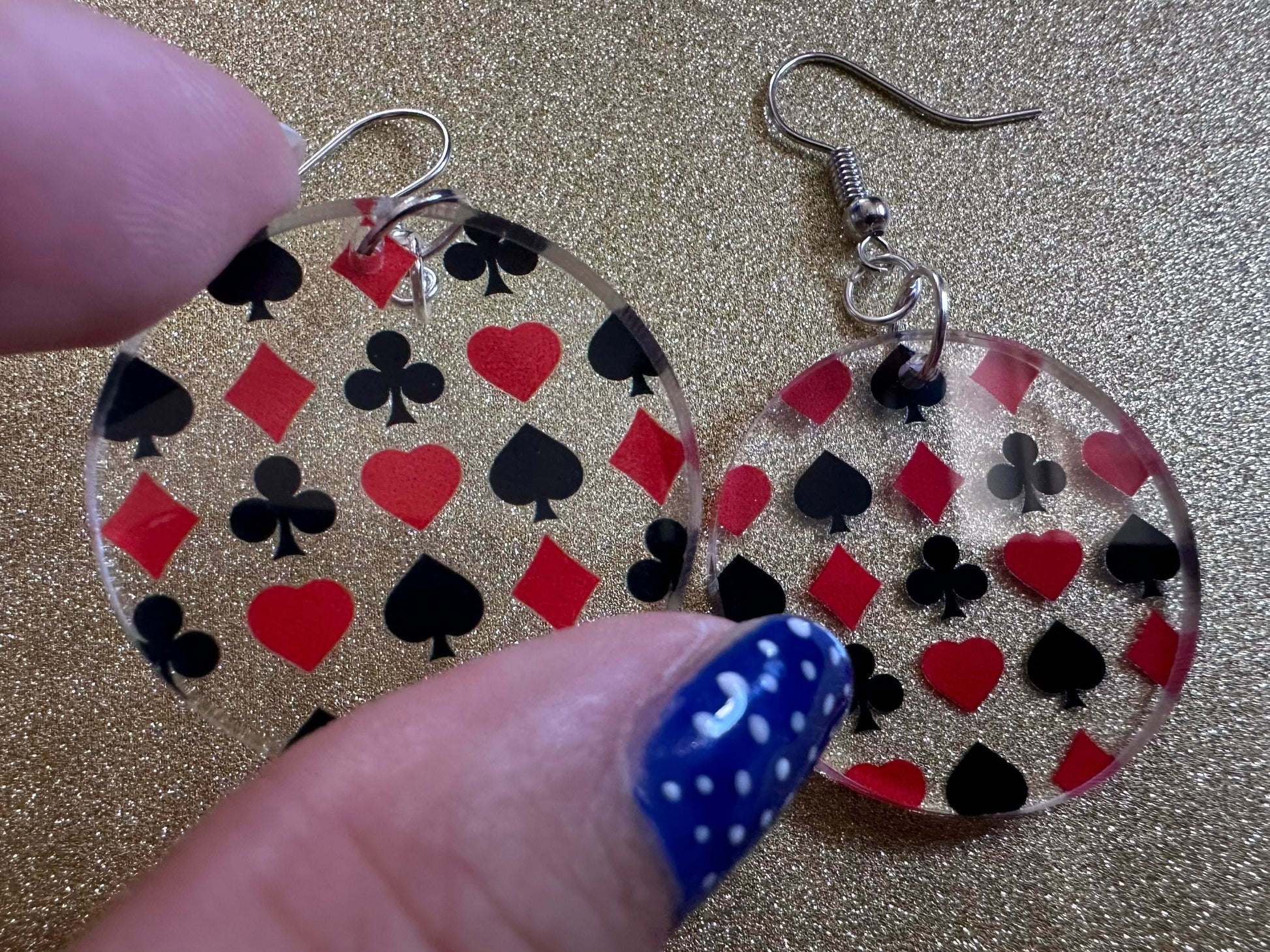Playing Card Suit Earrings: Laser Cut Acrylic Heart, Diamond, Spades, Clubs, Game Night, Gamble, Poker, Casino, Best Gifts for Her/Him/Them
