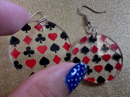 Playing Card Suit Earrings: Laser Cut Acrylic Heart, Diamond, Spades, Clubs, Game Night, Gamble, Poker, Casino, Best Gifts for Her/Him/Them