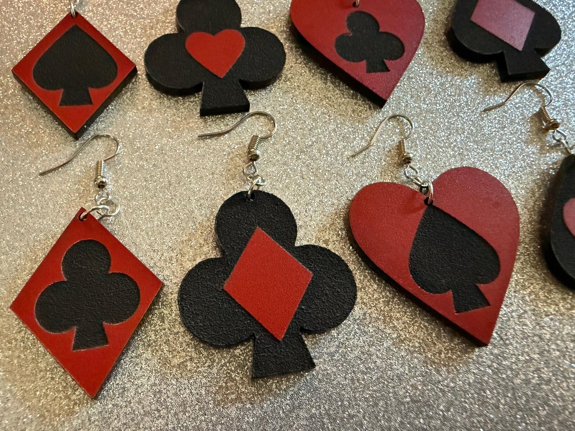 Playing Card Suit Earrings: Laser Cut Acrylic Heart, Diamond, Spades, Clubs, Game Night, Gamble, Poker, Casino, Best Gifts for Her/Him/Them