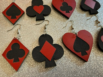 Playing Card Suit Earrings: Laser Cut Acrylic Heart, Diamond, Spades, Clubs, Game Night, Gamble, Poker, Casino, Best Gifts for Her/Him/Them