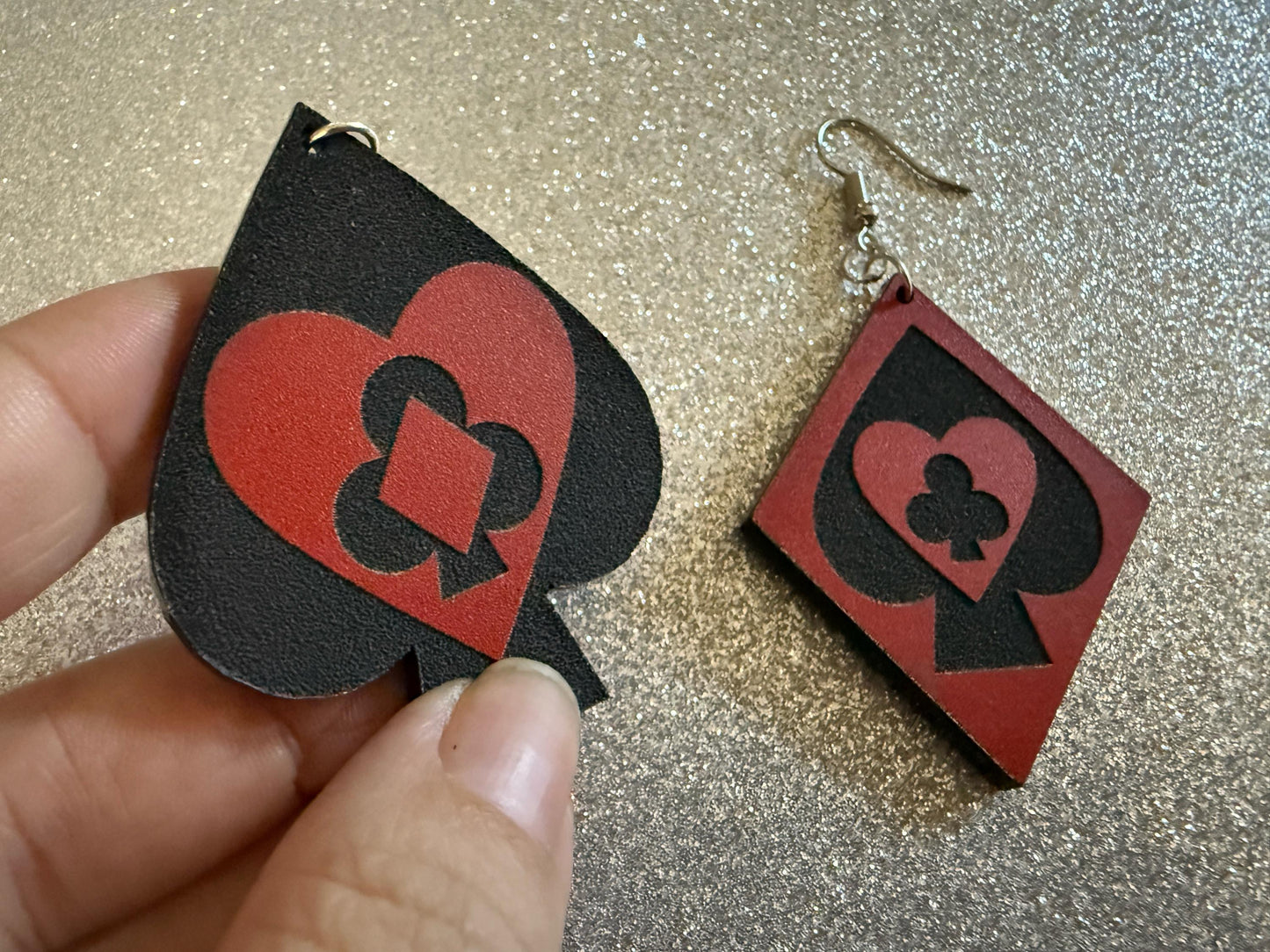 Playing Card Suit Earrings: Laser Cut Acrylic Heart, Diamond, Spades, Clubs, Game Night, Gamble, Poker, Casino, Best Gifts for Her/Him/Them