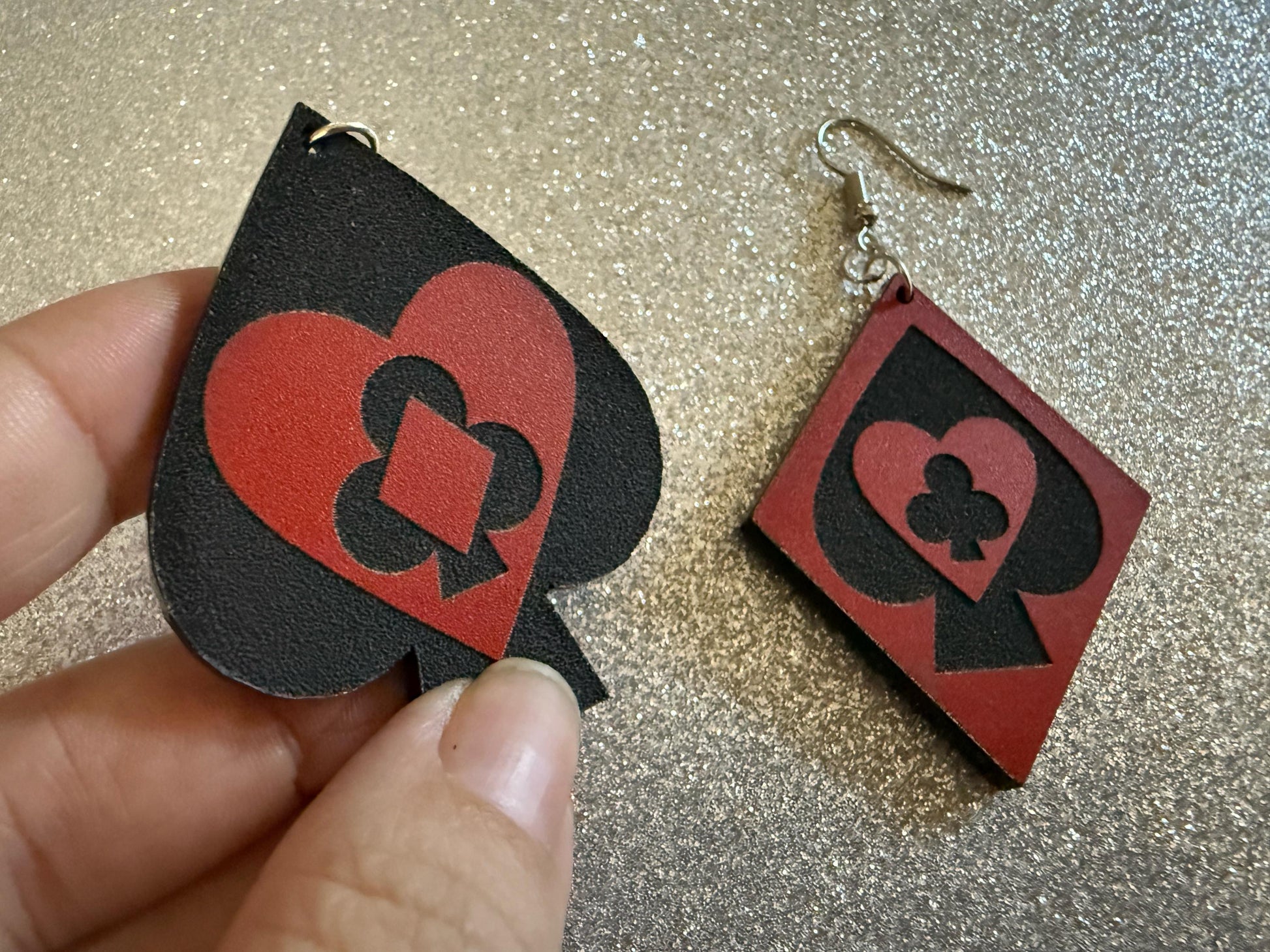 Playing Card Suit Earrings: Laser Cut Acrylic Heart, Diamond, Spades, Clubs, Game Night, Gamble, Poker, Casino, Best Gifts for Her/Him/Them