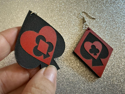 Playing Card Suit Earrings: Laser Cut Acrylic Heart, Diamond, Spades, Clubs, Game Night, Gamble, Poker, Casino, Best Gifts for Her/Him/Them