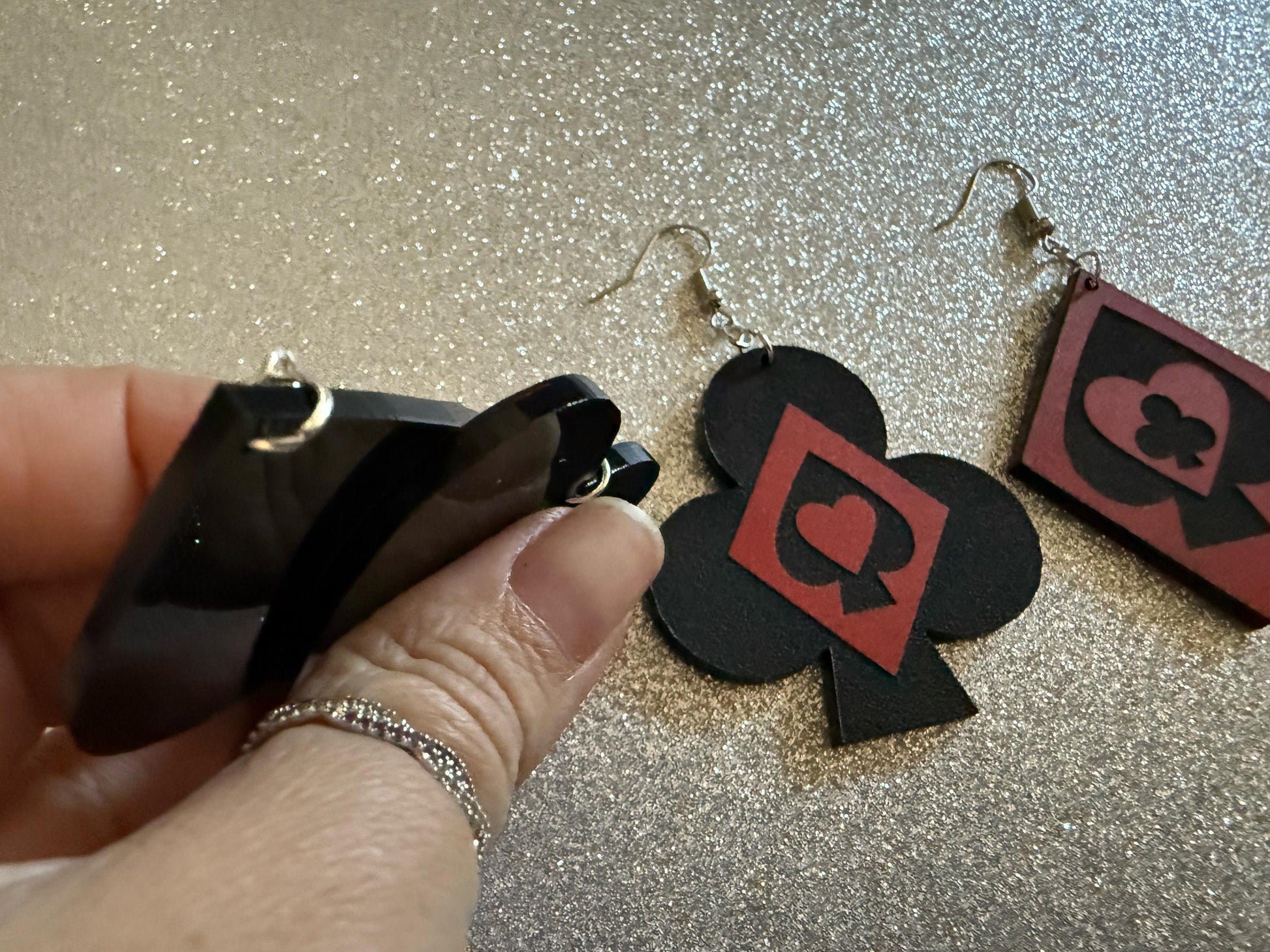 Playing Card Suit Earrings: Laser Cut Acrylic Heart, Diamond, Spades, Clubs, Game Night, Gamble, Poker, Casino, Best Gifts for Her/Him/Them