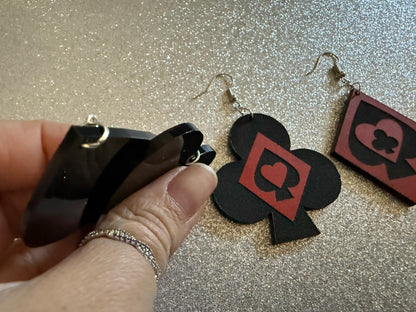 Playing Card Suit Earrings: Laser Cut Acrylic Heart, Diamond, Spades, Clubs, Game Night, Gamble, Poker, Casino, Best Gifts for Her/Him/Them