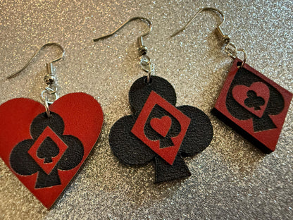 Playing Card Suit Earrings: Laser Cut Acrylic Heart, Diamond, Spades, Clubs, Game Night, Gamble, Poker, Casino, Best Gifts for Her/Him/Them