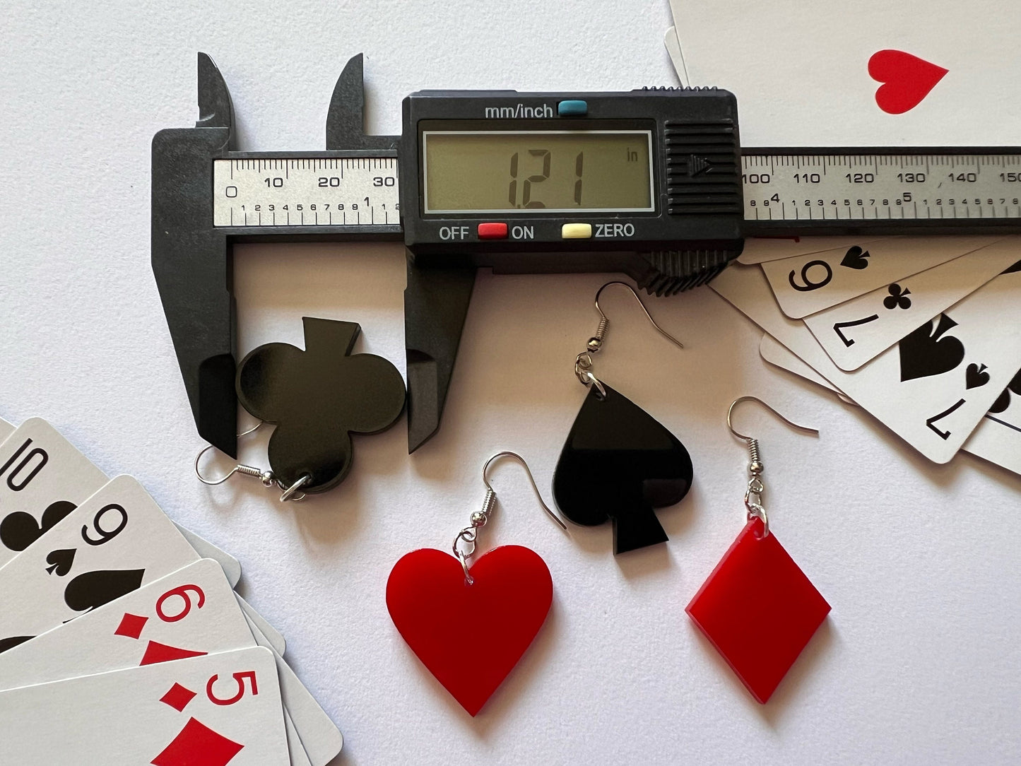 Playing Card Suit Earrings: Laser Cut Acrylic Heart, Diamond, Spades, Clubs, Game Night, Gamble, Poker, Casino, Best Gifts for Her/Him/Them