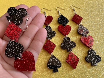Playing Card Suit Earrings: Laser Cut Acrylic Heart, Diamond, Spades, Clubs, Game Night, Gamble, Poker, Casino, Best Gifts for Her/Him/Them
