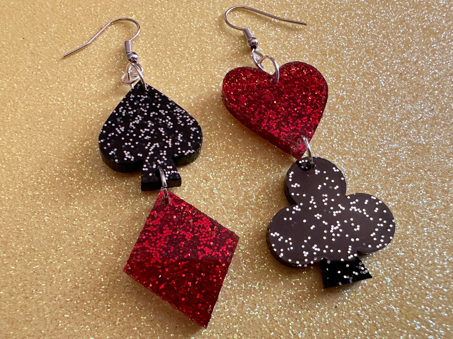 Playing Card Suit Earrings: Laser Cut Acrylic Heart, Diamond, Spades, Clubs, Game Night, Gamble, Poker, Casino, Best Gifts for Her/Him/Them