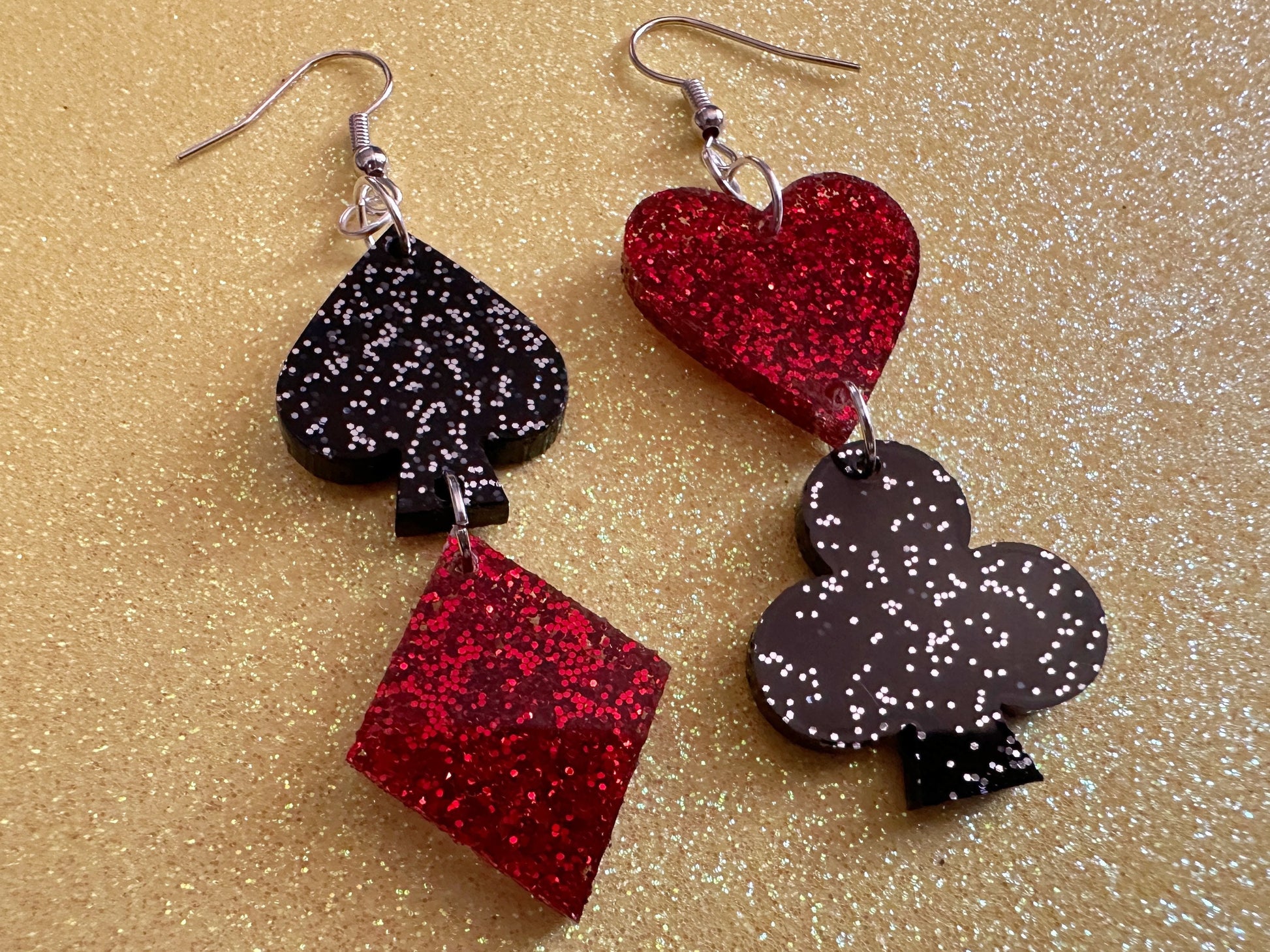 Playing Card Suit Earrings: Laser Cut Acrylic Heart, Diamond, Spades, Clubs, Game Night, Gamble, Poker, Casino, Best Gifts for Her/Him/Them