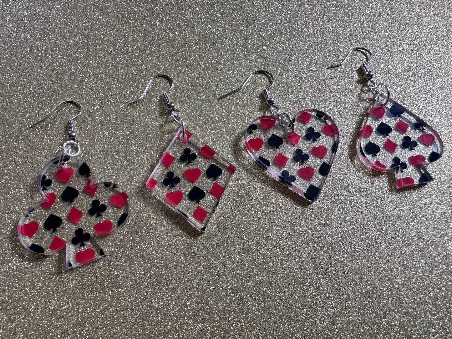 Playing Card Suit Earrings: Laser Cut Acrylic Heart, Diamond, Spades, Clubs, Game Night, Gamble, Poker, Casino, Best Gifts for Her/Him/Them