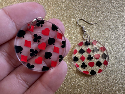 Playing Card Suit Earrings: Laser Cut Acrylic Heart, Diamond, Spades, Clubs, Game Night, Gamble, Poker, Casino, Best Gifts for Her/Him/Them