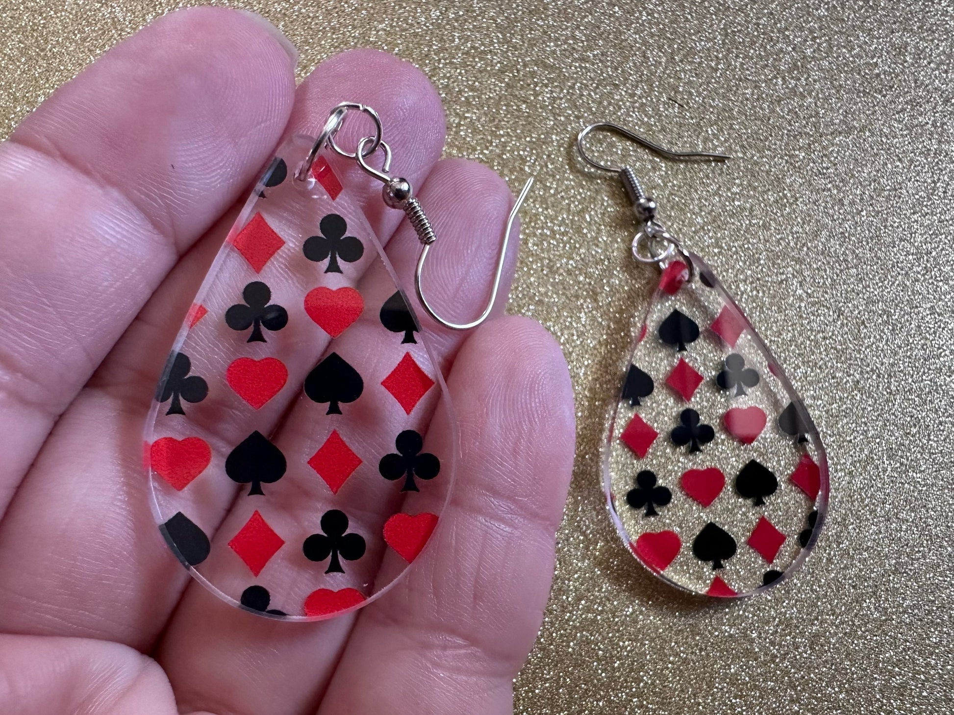Playing Card Suit Earrings: Laser Cut Acrylic Heart, Diamond, Spades, Clubs, Game Night, Gamble, Poker, Casino, Best Gifts for Her/Him/Them