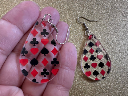Playing Card Suit Earrings: Laser Cut Acrylic Heart, Diamond, Spades, Clubs, Game Night, Gamble, Poker, Casino, Best Gifts for Her/Him/Them
