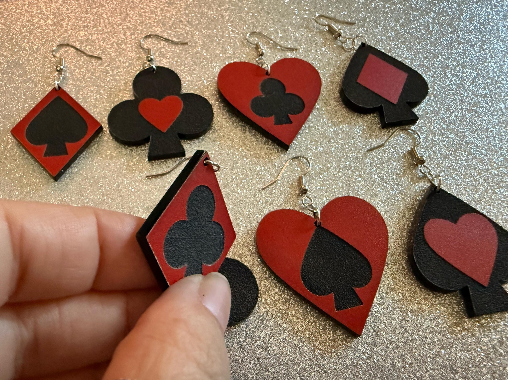 Playing Card Suit Earrings: Laser Cut Acrylic Heart, Diamond, Spades, Clubs, Game Night, Gamble, Poker, Casino, Best Gifts for Her/Him/Them
