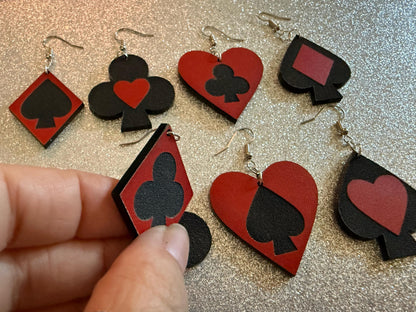 Playing Card Suit Earrings: Laser Cut Acrylic Heart, Diamond, Spades, Clubs, Game Night, Gamble, Poker, Casino, Best Gifts for Her/Him/Them