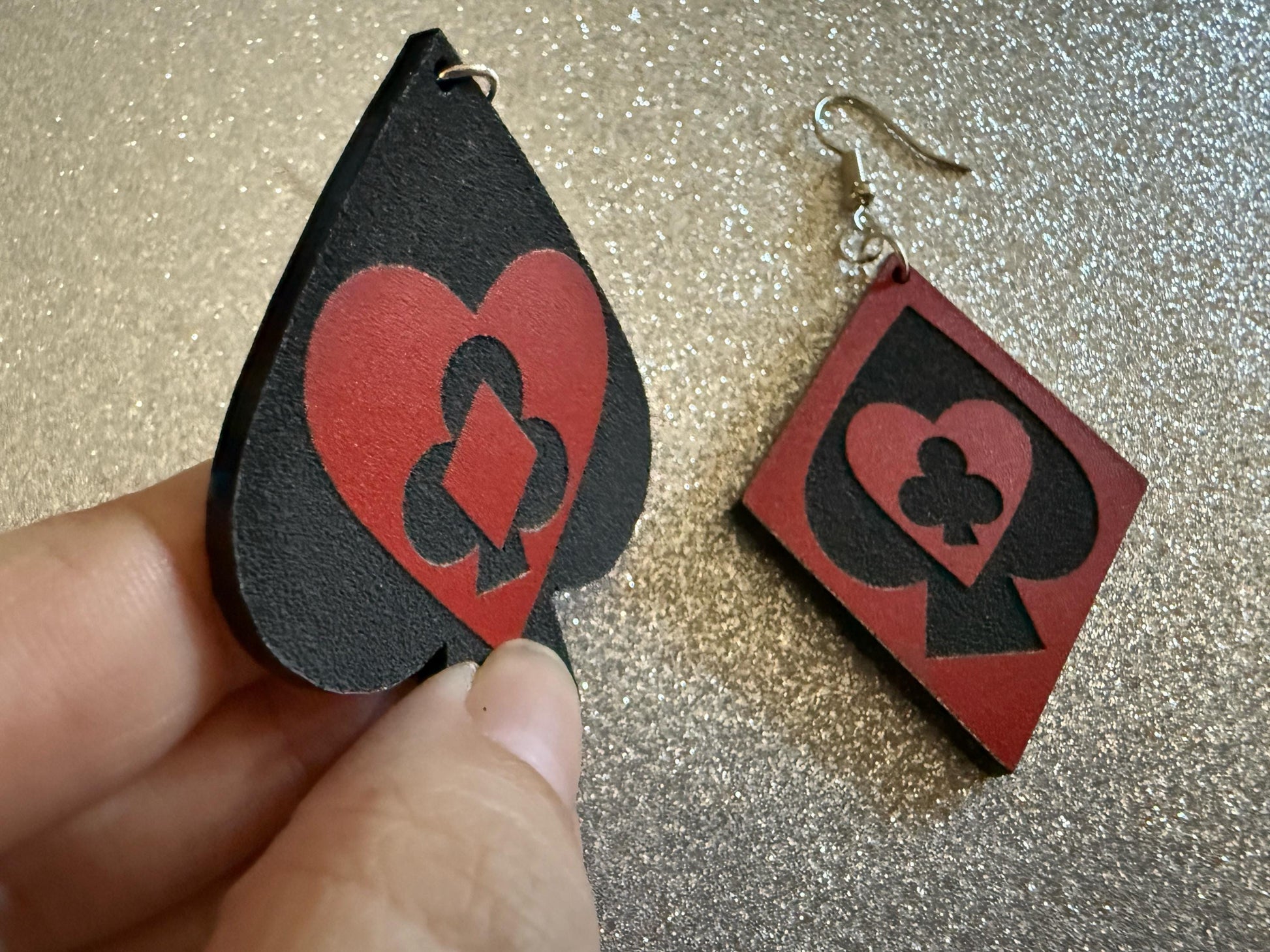 Playing Card Suit Earrings: Laser Cut Acrylic Heart, Diamond, Spades, Clubs, Game Night, Gamble, Poker, Casino, Best Gifts for Her/Him/Them