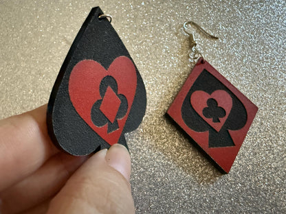 Playing Card Suit Earrings: Laser Cut Acrylic Heart, Diamond, Spades, Clubs, Game Night, Gamble, Poker, Casino, Best Gifts for Her/Him/Them