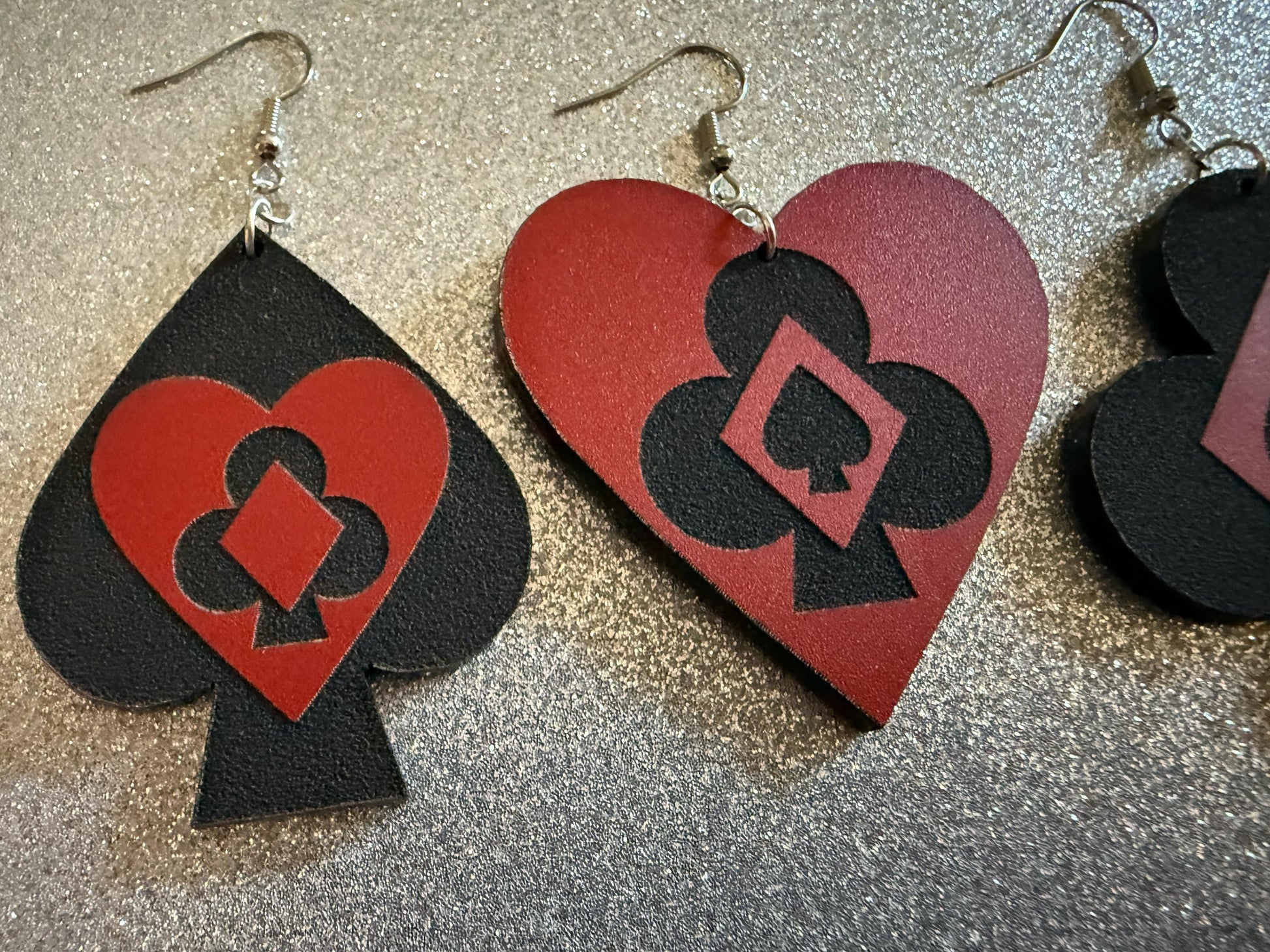 Playing Card Suit Earrings: Laser Cut Acrylic Heart, Diamond, Spades, Clubs, Game Night, Gamble, Poker, Casino, Best Gifts for Her/Him/Them