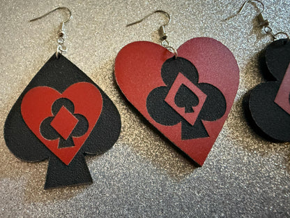 Playing Card Suit Earrings: Laser Cut Acrylic Heart, Diamond, Spades, Clubs, Game Night, Gamble, Poker, Casino, Best Gifts for Her/Him/Them