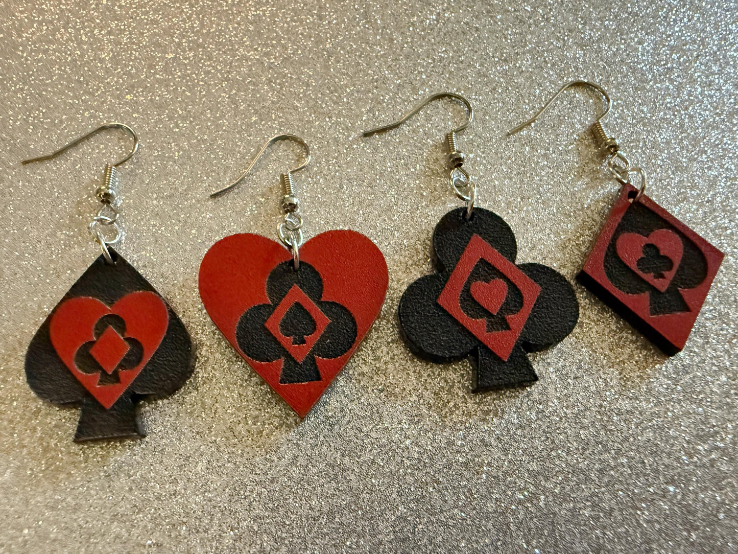 Playing Card Suit Earrings: Laser Cut Acrylic Heart, Diamond, Spades, Clubs, Game Night, Gamble, Poker, Casino, Best Gifts for Her/Him/Them