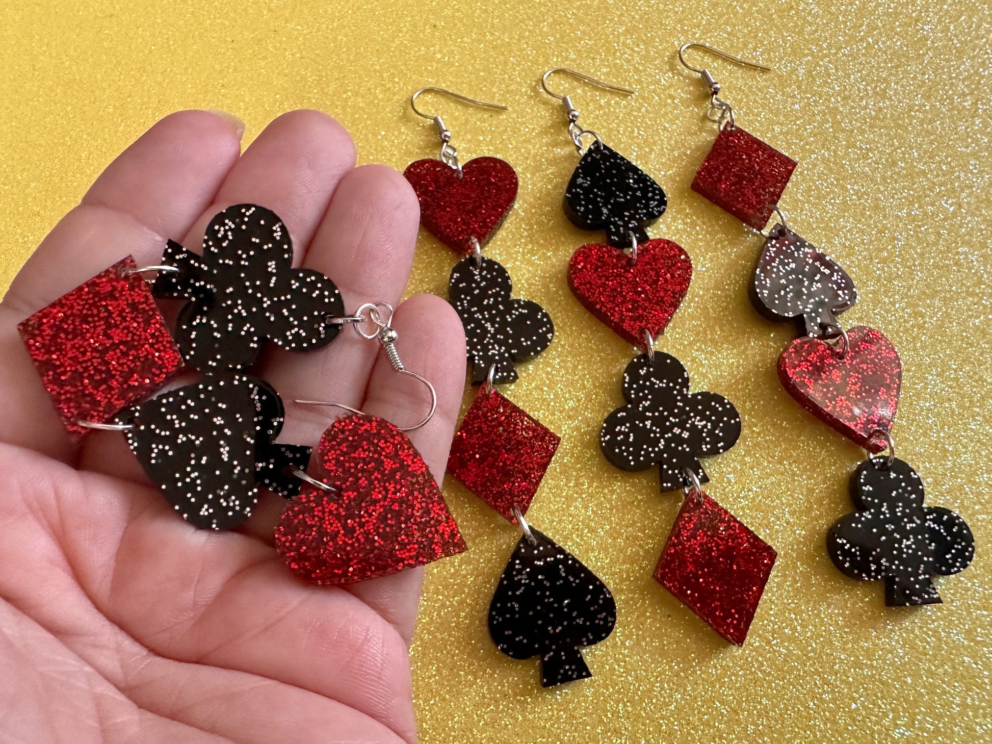 Playing Card Suit Earrings: Laser Cut Acrylic Heart, Diamond, Spades, Clubs, Game Night, Gamble, Poker, Casino, Best Gifts for Her/Him/Them