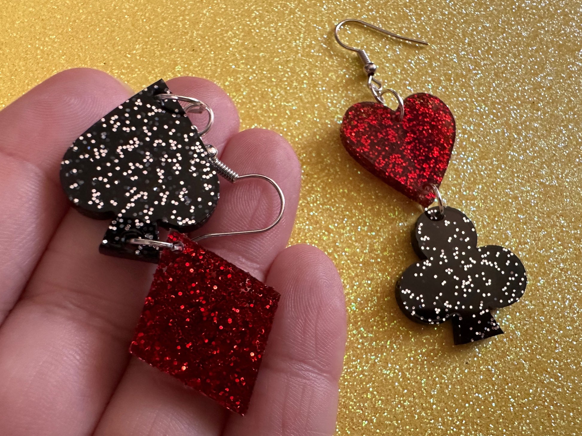 Playing Card Suit Earrings: Laser Cut Acrylic Heart, Diamond, Spades, Clubs, Game Night, Gamble, Poker, Casino, Best Gifts for Her/Him/Them