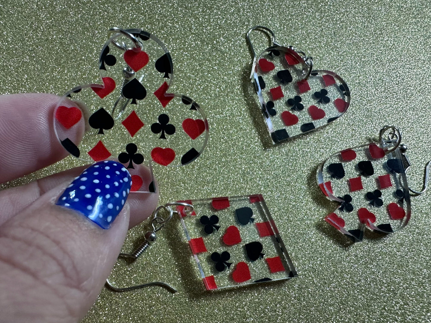 Playing Card Suit Earrings: Laser Cut Acrylic Heart, Diamond, Spades, Clubs, Game Night, Gamble, Poker, Casino, Best Gifts for Her/Him/Them