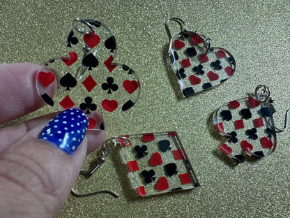 Playing Card Suit Earrings: Laser Cut Acrylic Heart, Diamond, Spades, Clubs, Game Night, Gamble, Poker, Casino, Best Gifts for Her/Him/Them