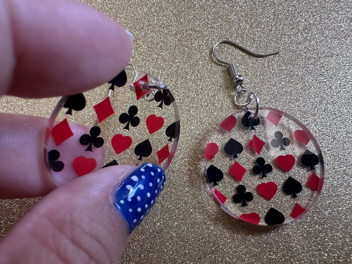 Playing Card Suit Earrings: Laser Cut Acrylic Heart, Diamond, Spades, Clubs, Game Night, Gamble, Poker, Casino, Best Gifts for Her/Him/Them