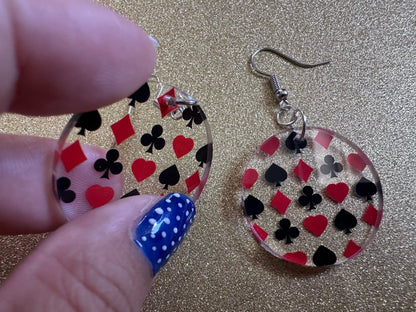 Playing Card Suit Earrings: Laser Cut Acrylic Heart, Diamond, Spades, Clubs, Game Night, Gamble, Poker, Casino, Best Gifts for Her/Him/Them