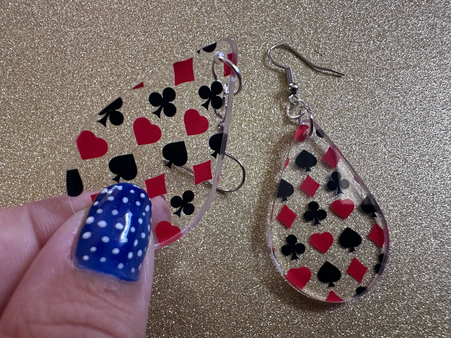 Playing Card Suit Earrings: Laser Cut Acrylic Heart, Diamond, Spades, Clubs, Game Night, Gamble, Poker, Casino, Best Gifts for Her/Him/Them