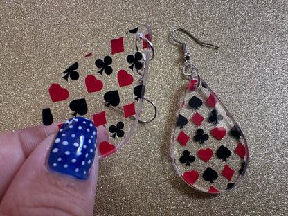 Playing Card Suit Earrings: Laser Cut Acrylic Heart, Diamond, Spades, Clubs, Game Night, Gamble, Poker, Casino, Best Gifts for Her/Him/Them