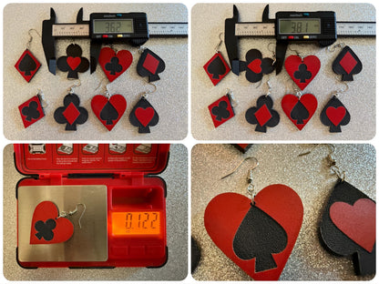Playing Card Suit Earrings: Laser Cut Acrylic Heart, Diamond, Spades, Clubs, Game Night, Gamble, Poker, Casino, Best Gifts for Her/Him/Them