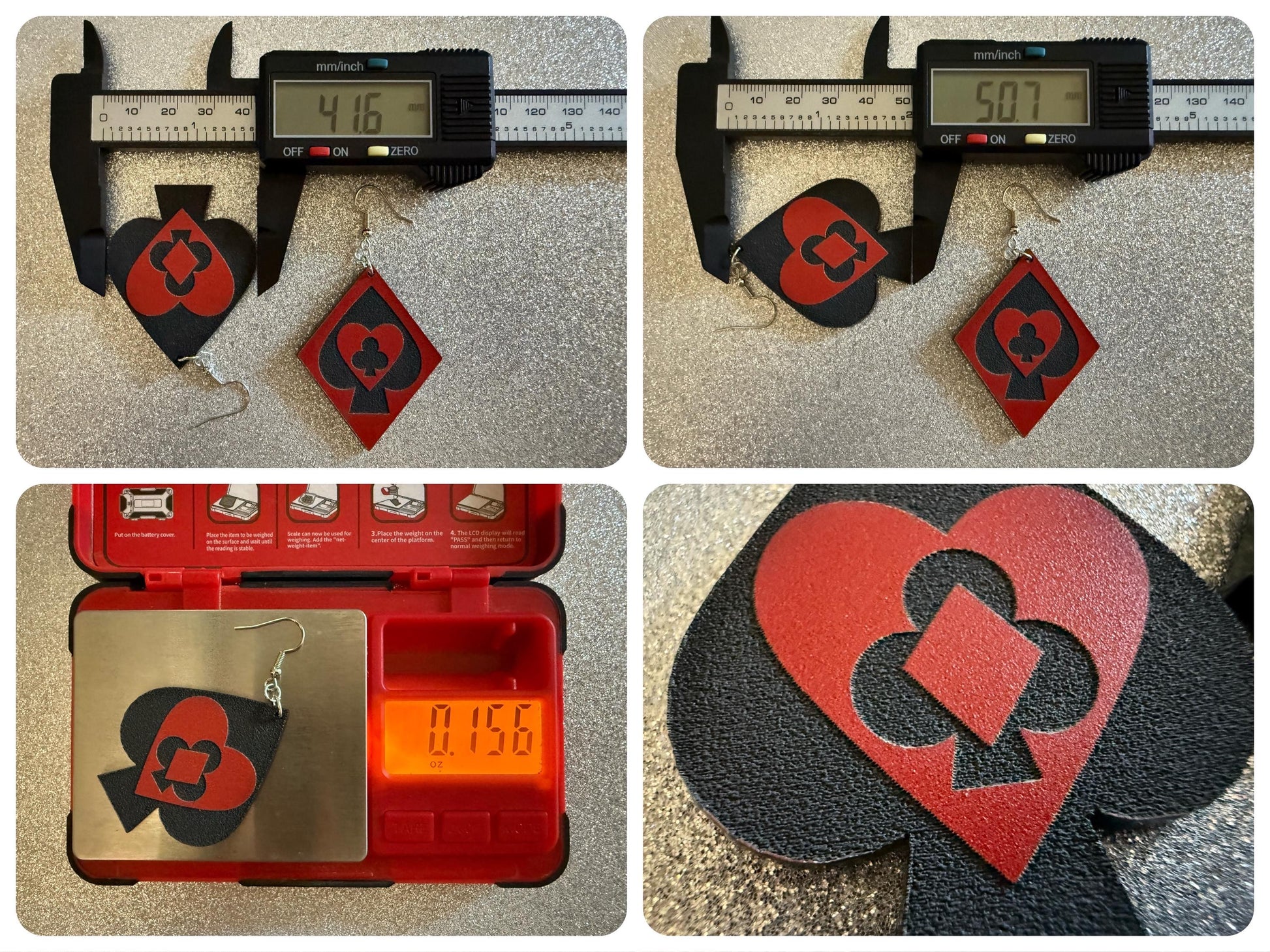 Playing Card Suit Earrings: Laser Cut Acrylic Heart, Diamond, Spades, Clubs, Game Night, Gamble, Poker, Casino, Best Gifts for Her/Him/Them