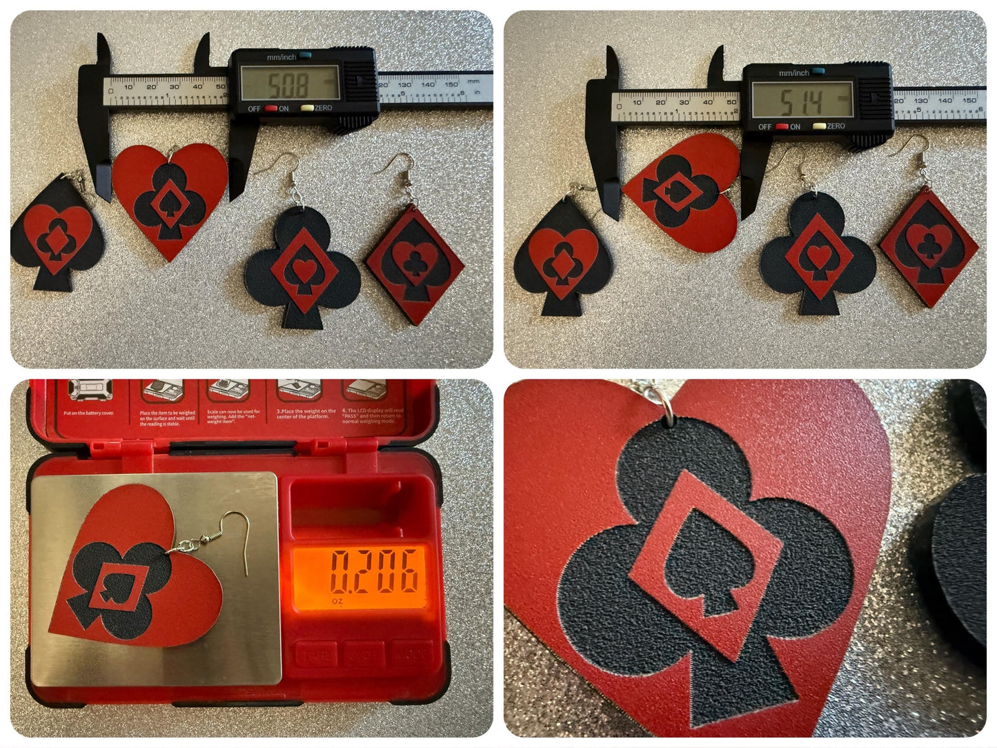 Playing Card Suit Earrings: Laser Cut Acrylic Heart, Diamond, Spades, Clubs, Game Night, Gamble, Poker, Casino, Best Gifts for Her/Him/Them