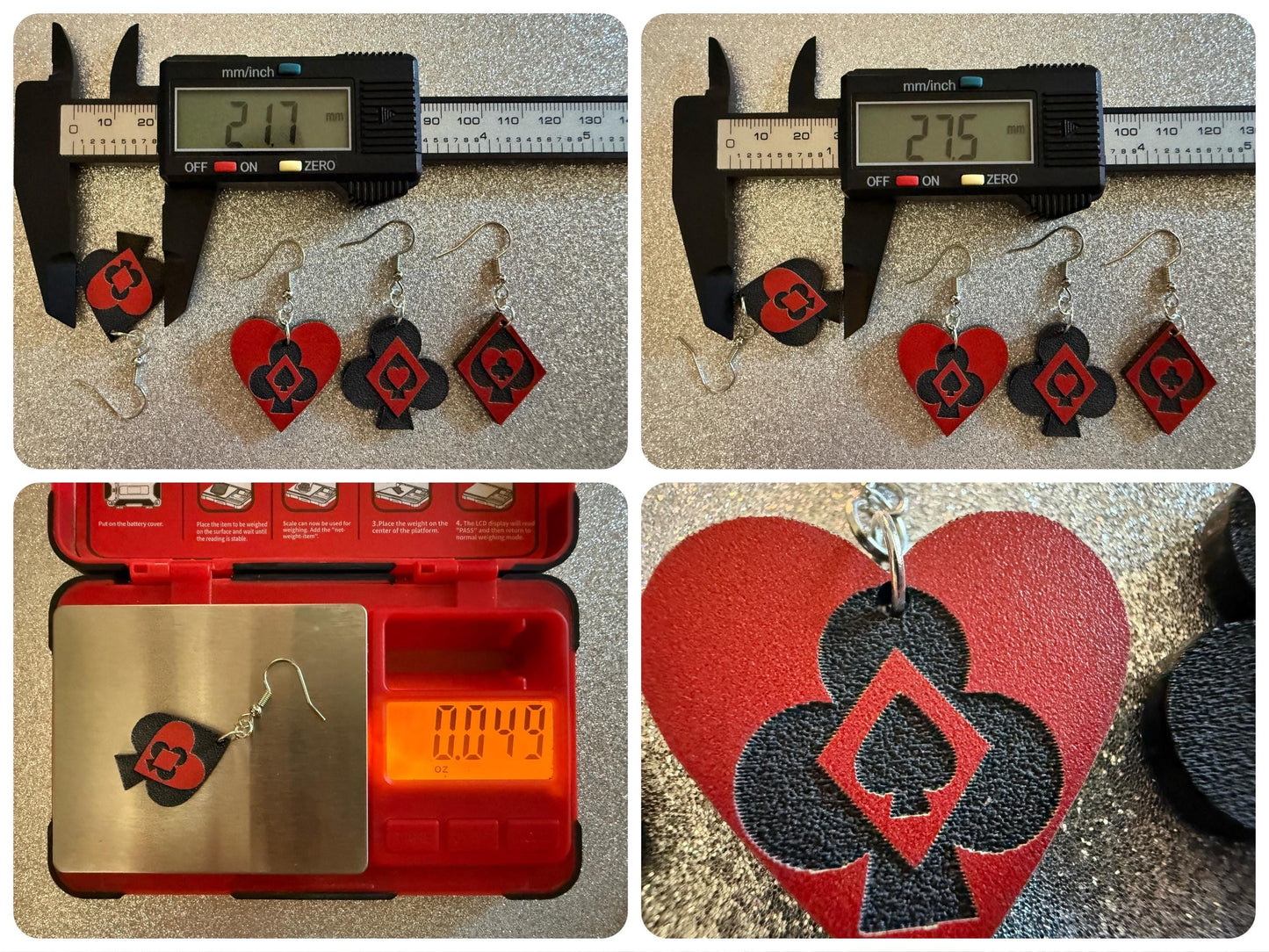 Playing Card Suit Earrings: Laser Cut Acrylic Heart, Diamond, Spades, Clubs, Game Night, Gamble, Poker, Casino, Best Gifts for Her/Him/Them