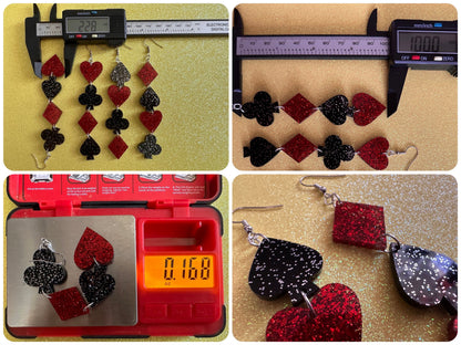Playing Card Suit Earrings: Laser Cut Acrylic Heart, Diamond, Spades, Clubs, Game Night, Gamble, Poker, Casino, Best Gifts for Her/Him/Them