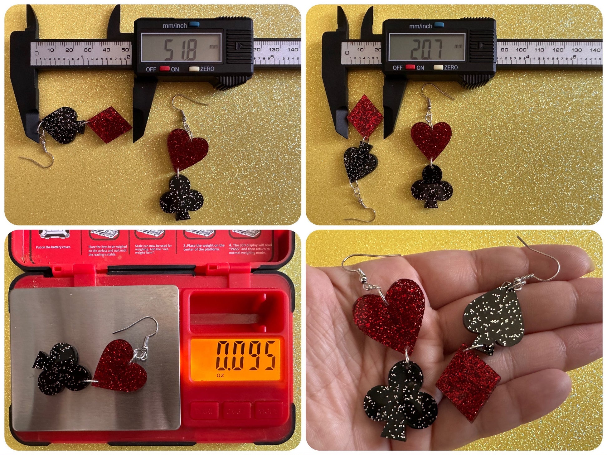 Playing Card Suit Earrings: Laser Cut Acrylic Heart, Diamond, Spades, Clubs, Game Night, Gamble, Poker, Casino, Best Gifts for Her/Him/Them