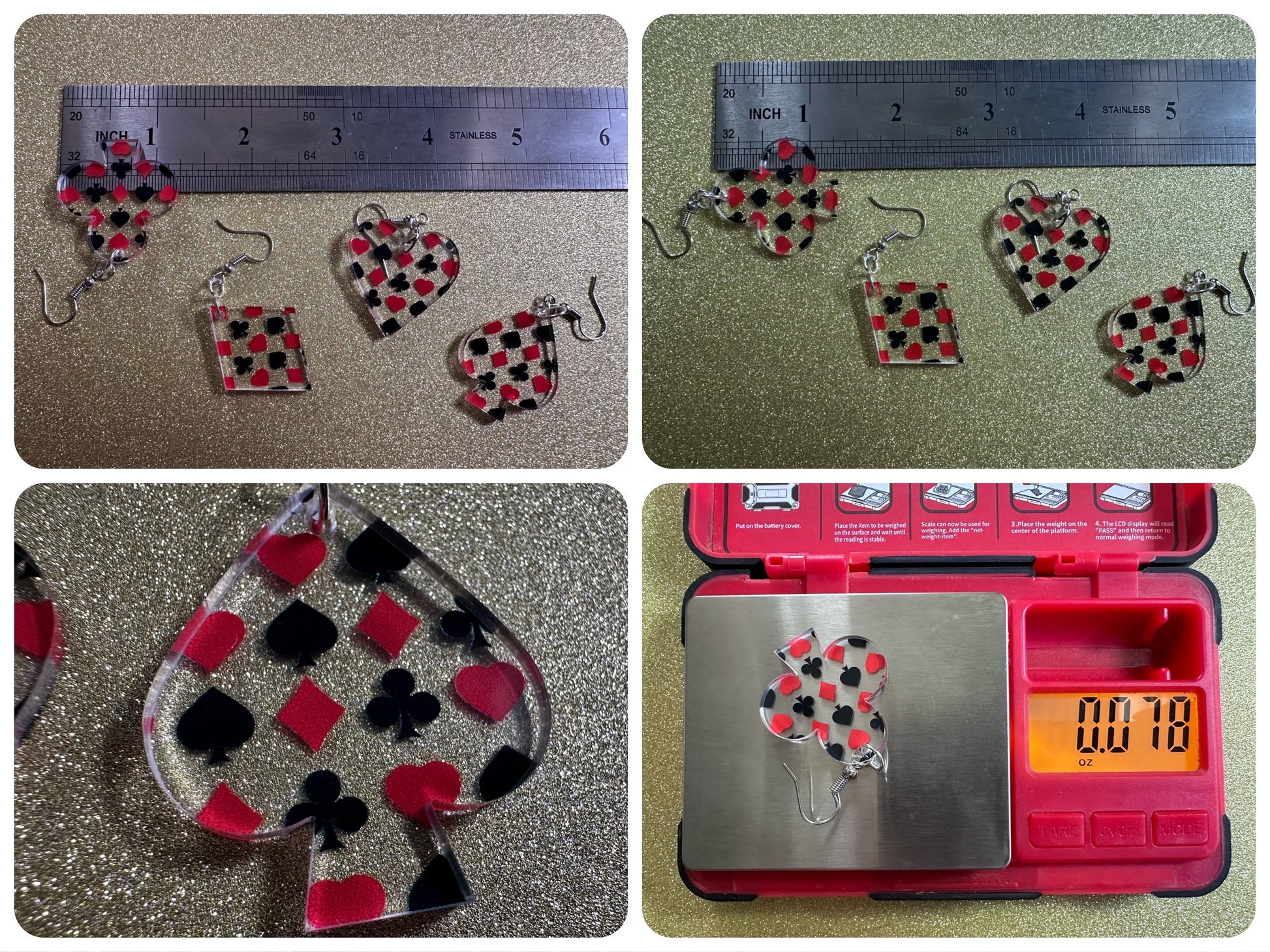 Playing Card Suit Earrings: Laser Cut Acrylic Heart, Diamond, Spades, Clubs, Game Night, Gamble, Poker, Casino, Best Gifts for Her/Him/Them