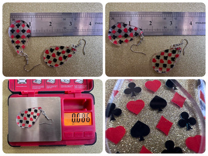 Playing Card Suit Earrings: Laser Cut Acrylic Heart, Diamond, Spades, Clubs, Game Night, Gamble, Poker, Casino, Best Gifts for Her/Him/Them