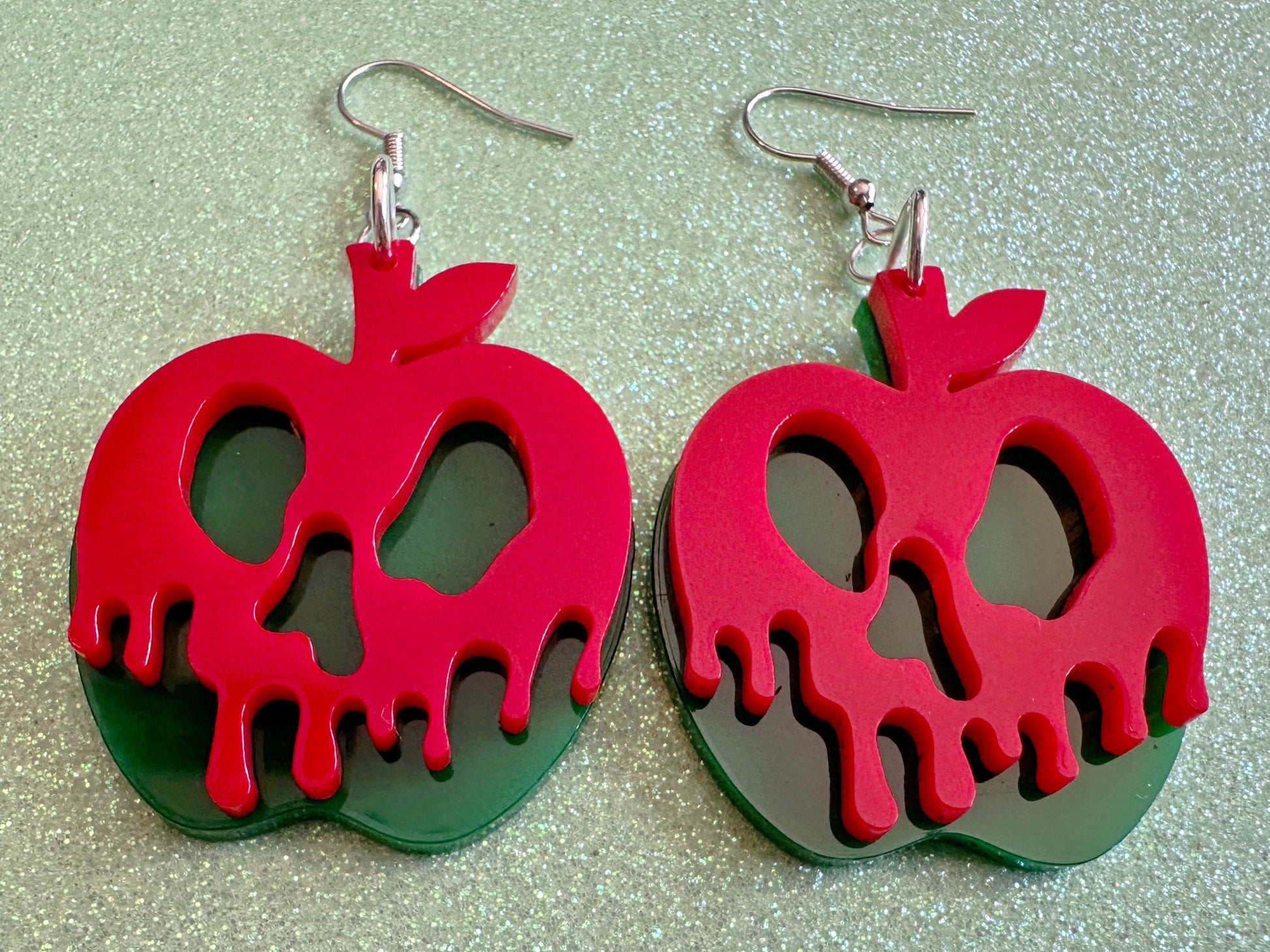 Poisoned Apple Earrings: Laser Cut Acrylic Apples, Spooky, Halloween, Toxic, Green Apples, Gifts for Her/Him/Them