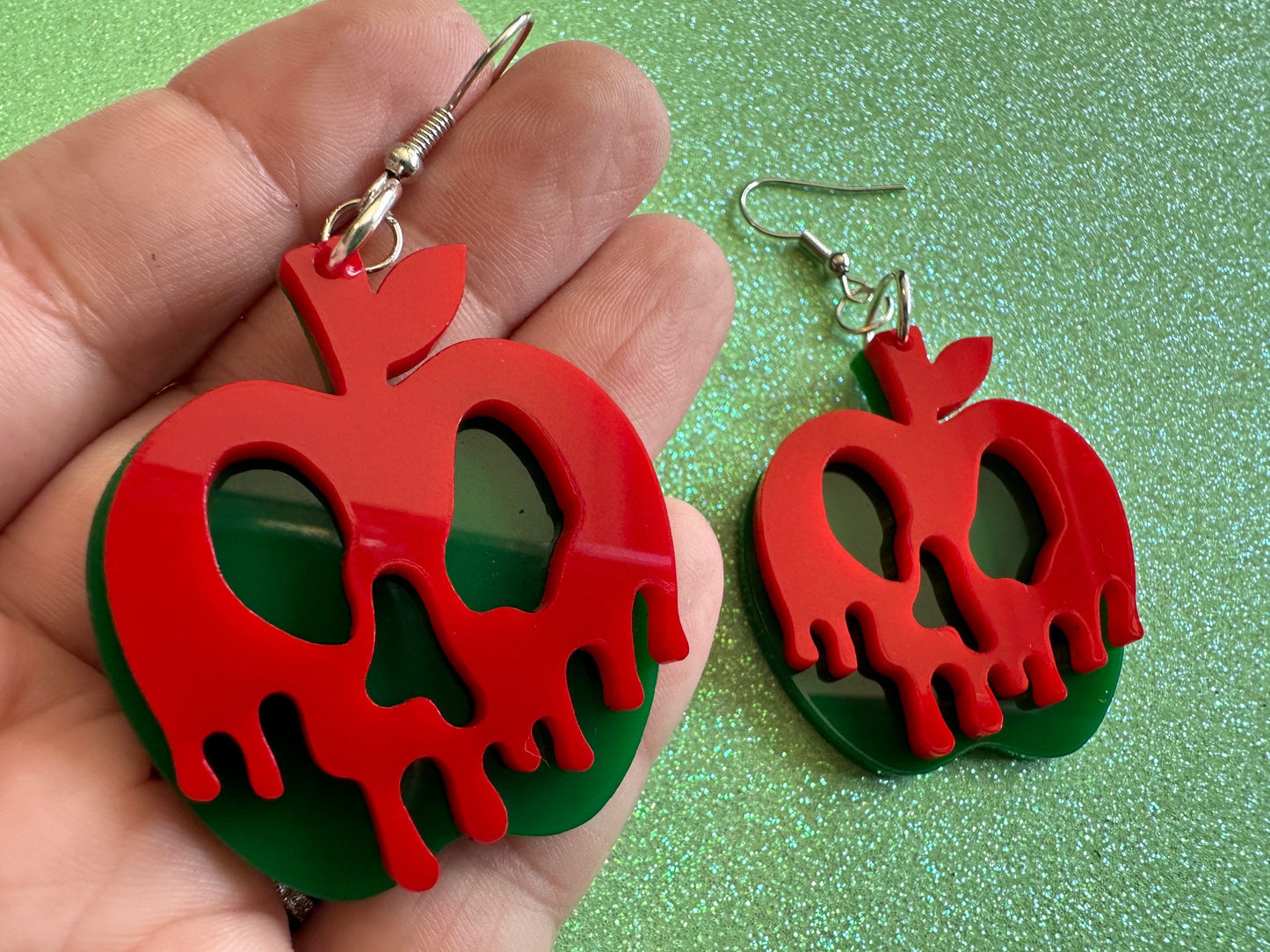 Poisoned Apple Earrings: Laser Cut Acrylic Apples, Spooky, Halloween, Toxic, Green Apples, Gifts for Her/Him/Them