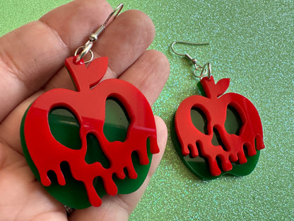 Poisoned Apple Earrings: Laser Cut Acrylic Apples, Spooky, Halloween, Toxic, Green Apples, Gifts for Her/Him/Them