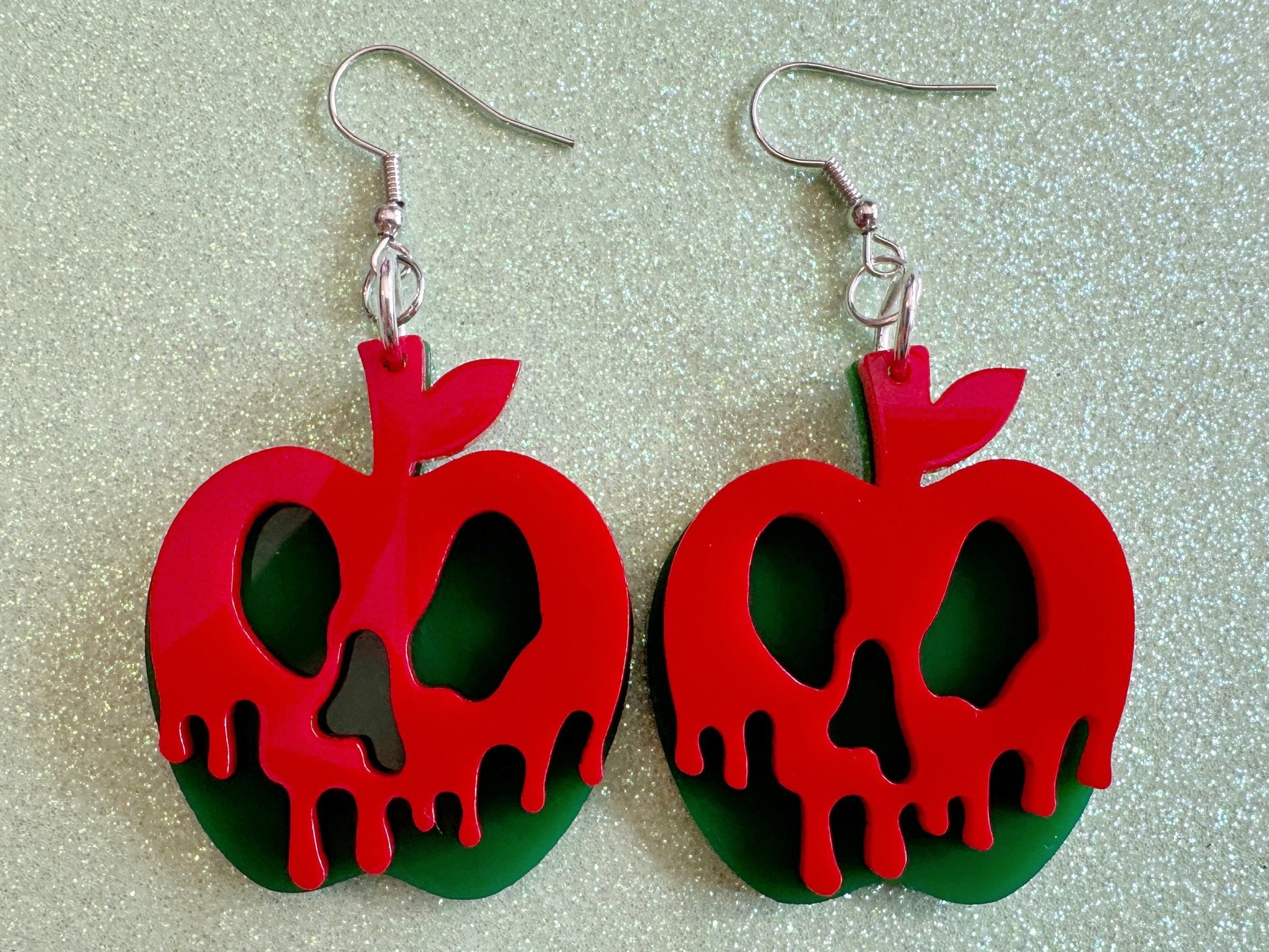 Poisoned Apple Earrings: Laser Cut Acrylic Apples, Spooky, Halloween, Toxic, Green Apples, Gifts for Her/Him/Them
