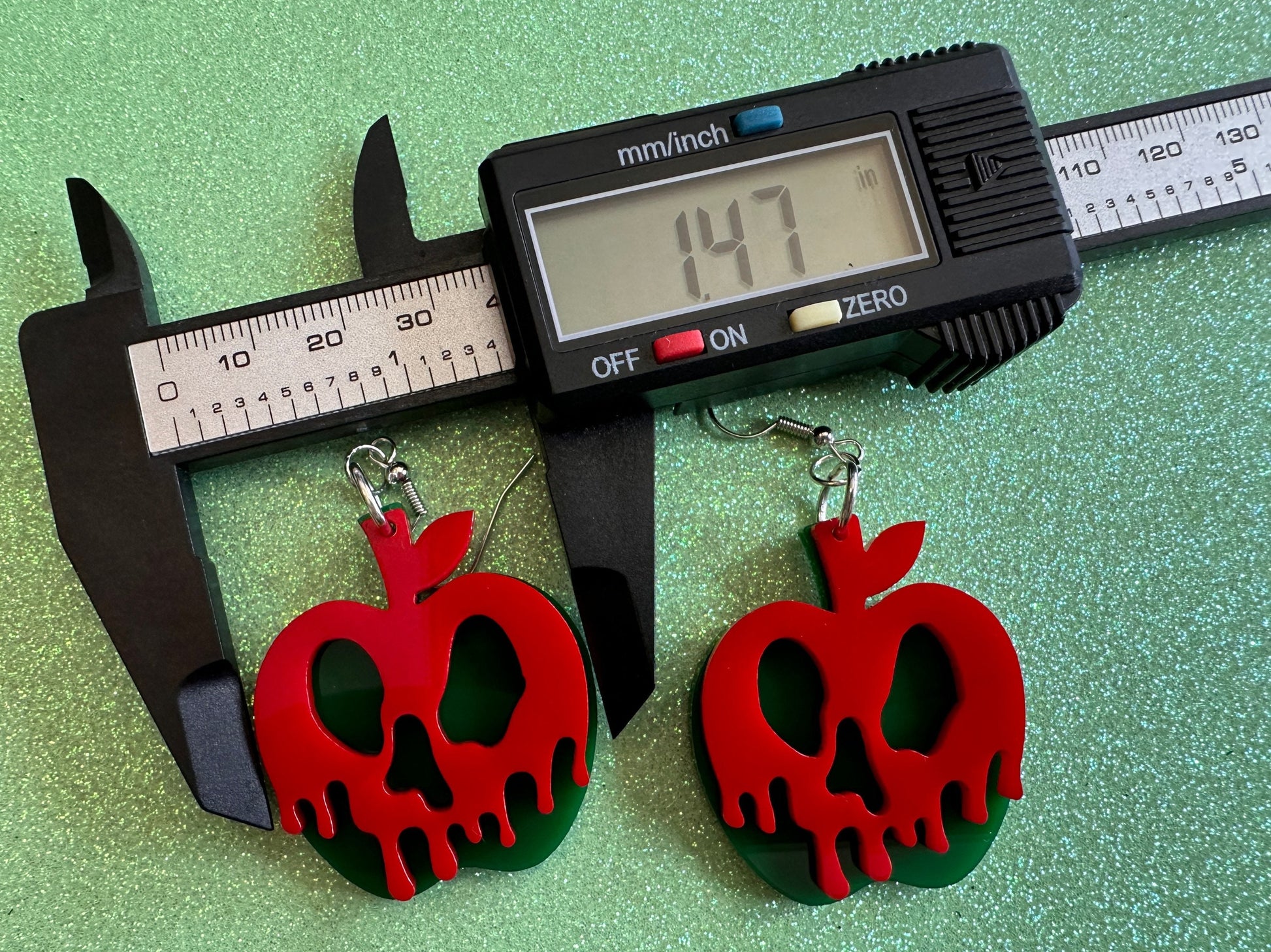 Poisoned Apple Earrings: Laser Cut Acrylic Apples, Spooky, Halloween, Toxic, Green Apples, Gifts for Her/Him/Them
