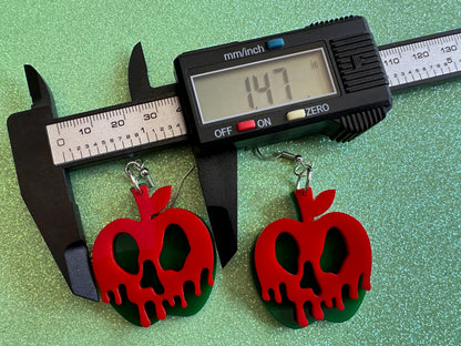 Poisoned Apple Earrings: Laser Cut Acrylic Apples, Spooky, Halloween, Toxic, Green Apples, Gifts for Her/Him/Them